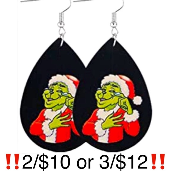 Santa Grinch Faux Leather Christmas Earrings - Picture 1 of 8